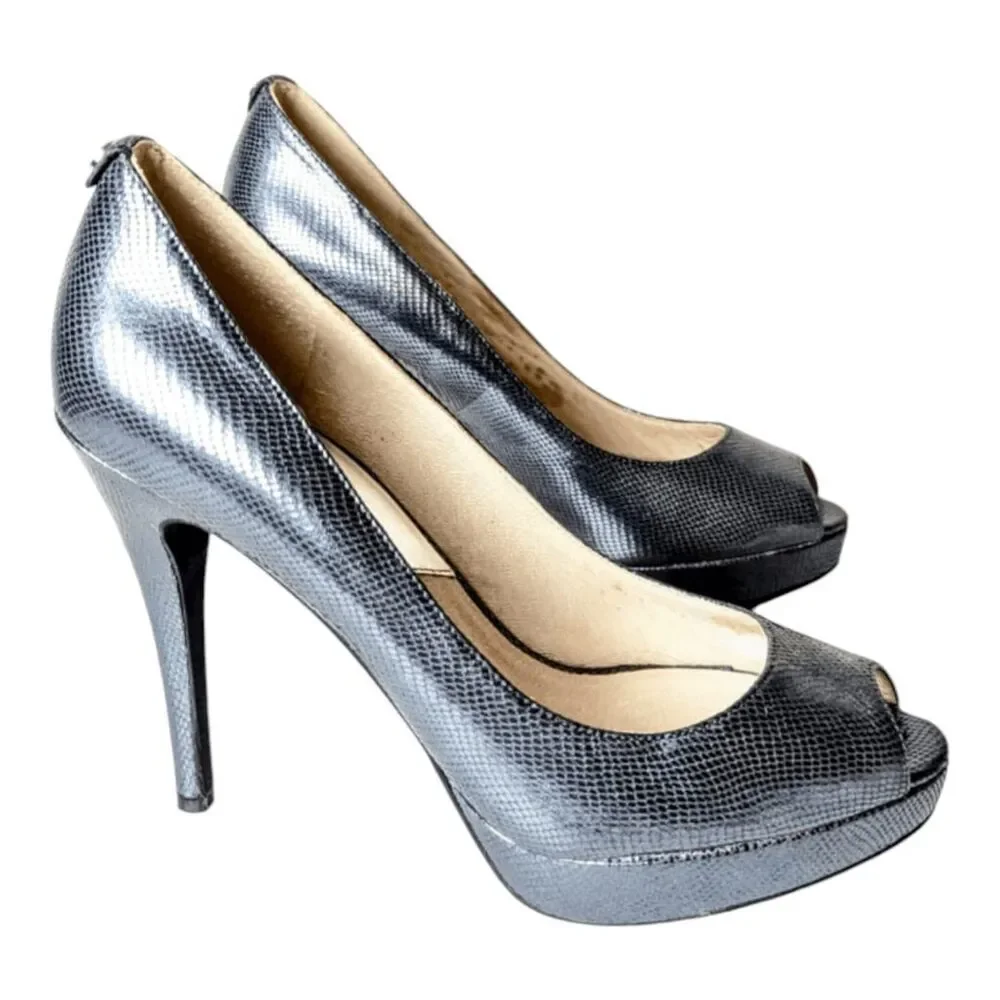 MICHAEL KORS York Leather-Embossed Peep Toe Pump Size 7M